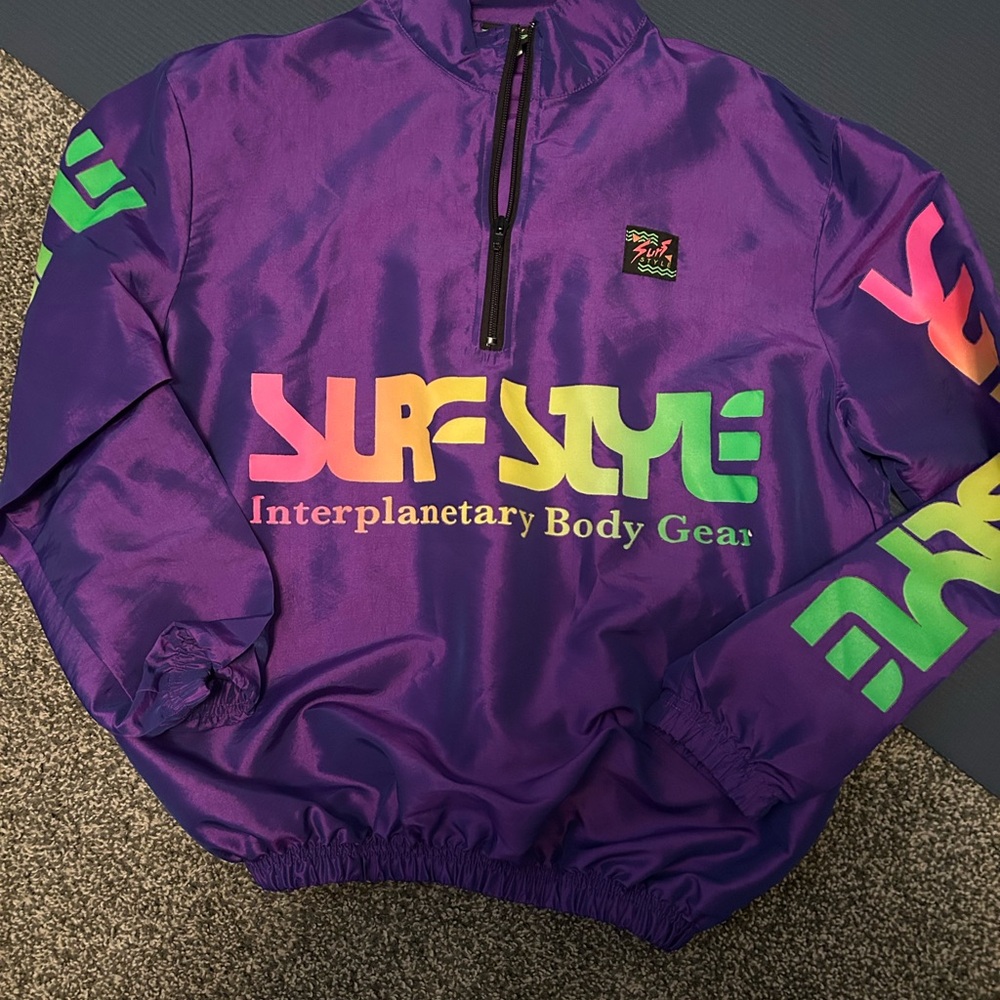 Uni-sex Surf Style Purple Windbreaker with Multicolor Accents
